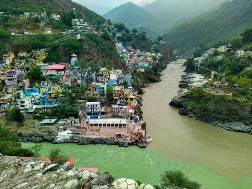 Rivers meeting beside a mountain town